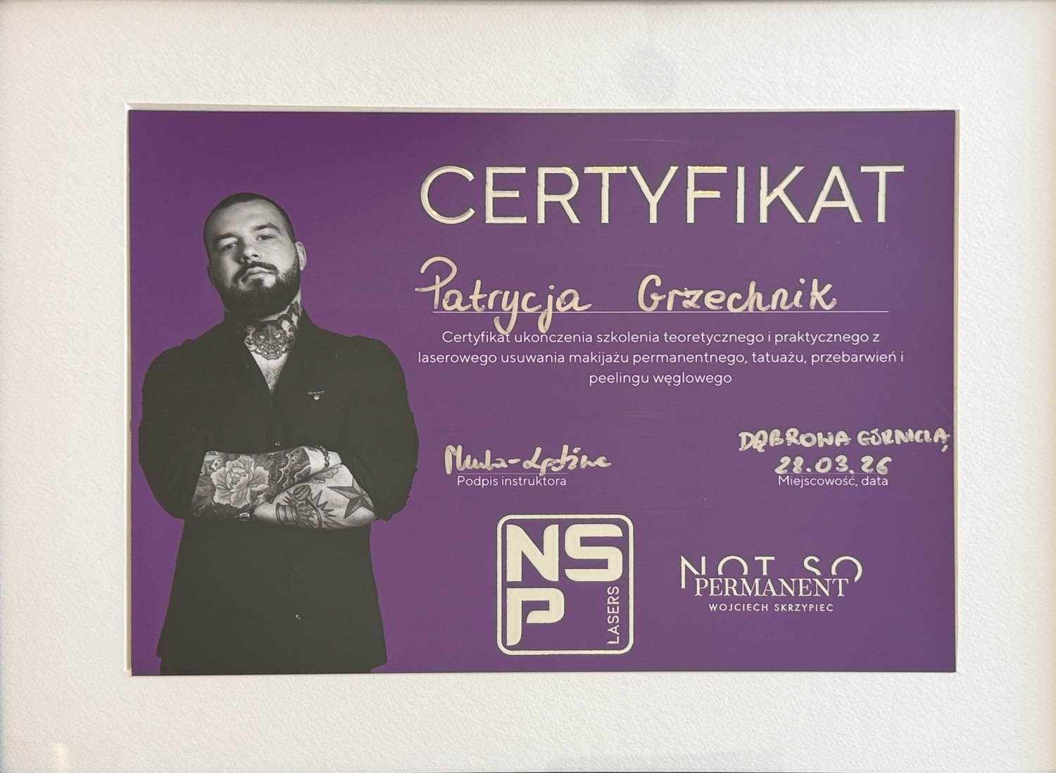 Certyfikat NSP Lasers / Not So Permanent - laserowe usuwanie makijażu permanentnego, tatuażu i przebarwień oraz peeling węglowy, 2026